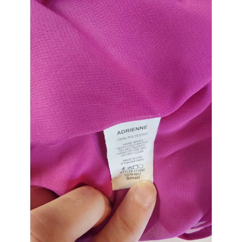 Adrienne Womens Fuchsia Pink Sheer Metallic Vneck Poncho Blouse Top Small 1719SF - Picture 4 of 5